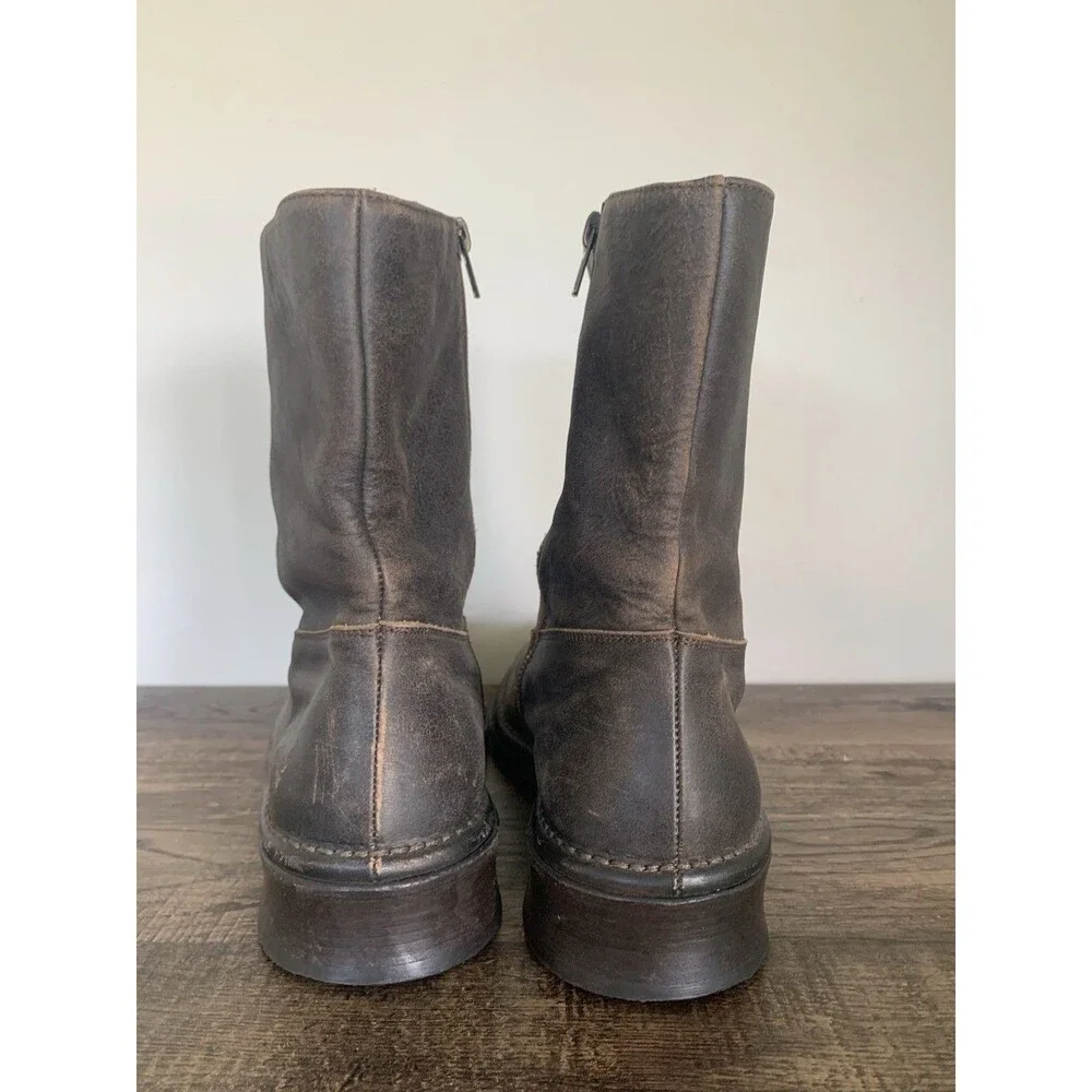 John Varvatos Mercer Boots Mens 11.5 Brown Leather Side Zip Made in Italy Rocker